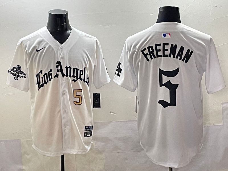 Men 2025 Los Angeles Dodgers #5 Freeman White Five generations Joint Name Nike MLB Jersey style 5183